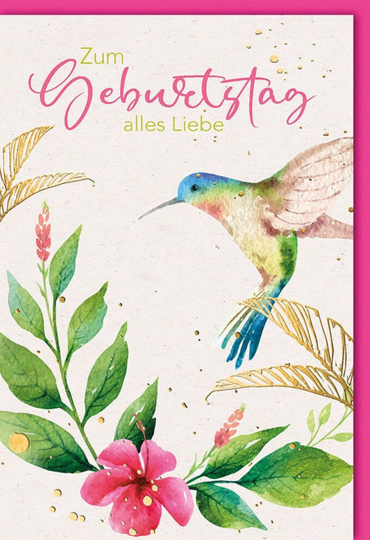 Geburtstagskarte – Aquarell Kolibri & Blumen, Natur - Themen Grußkarte von Galerie Dominique, Einzigartiges Design für Besondere Anlässe