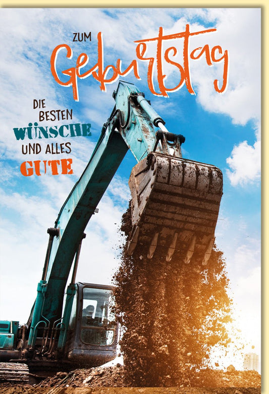 Geburtstagskarte Bagger mit Spruch Die besten Wünsche und alles Gute originelle Glückwunschkarte zum Geburtstag für Männer Kinder Bauarbeiter