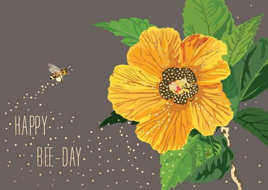 Geburtstagskarte Biene - "Bee - Day" Humorvoll, Gelb & Grün, Glückwunschkarte mit Blumenillustration, Postkarten - Sprüche