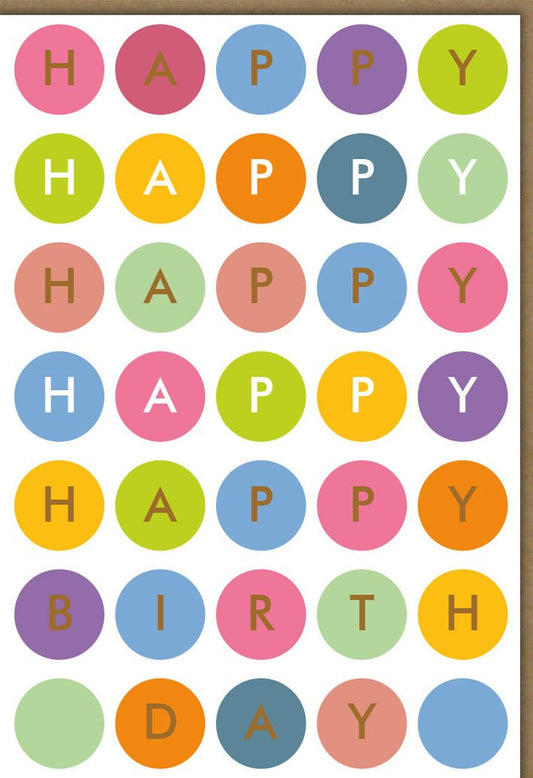 Geburtstagskarte bunt mit fröhlichen Happy Birthday Kreisen farbenfrohe Doppelkarte für Glückwünsche zum Geburtstag originell und modern