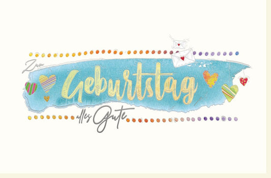 Geburtstagskarte - Bunte Glückwünsche mit Handlettering, Schmetterlingen & Herzen für besondere Feiern