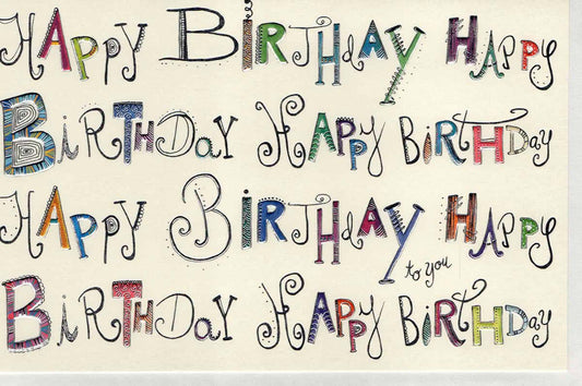 Geburtstagskarte bunte Happy Birthday Schrift handgezeichnet fröhliches Design Doppelkarte für Glückwünsche zum Geburtstag