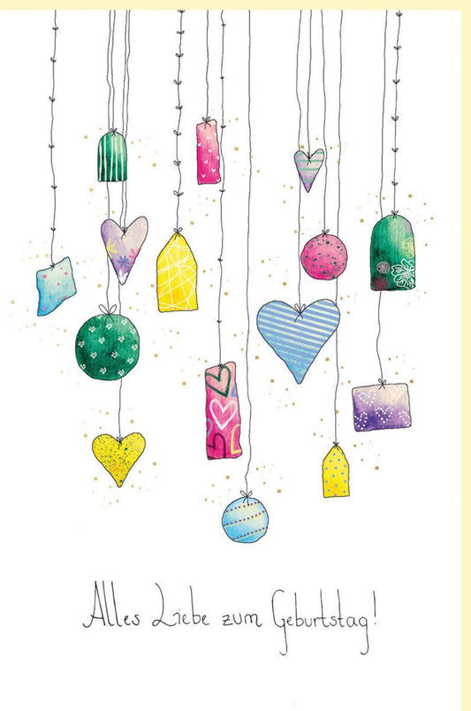 Geburtstagskarte - Einzigartige Glückwunschkarte mit Herz - Ballon, Naturkarton & Goldfolie, Bunte Anhänger & Blindprägung für besondere Anlässe