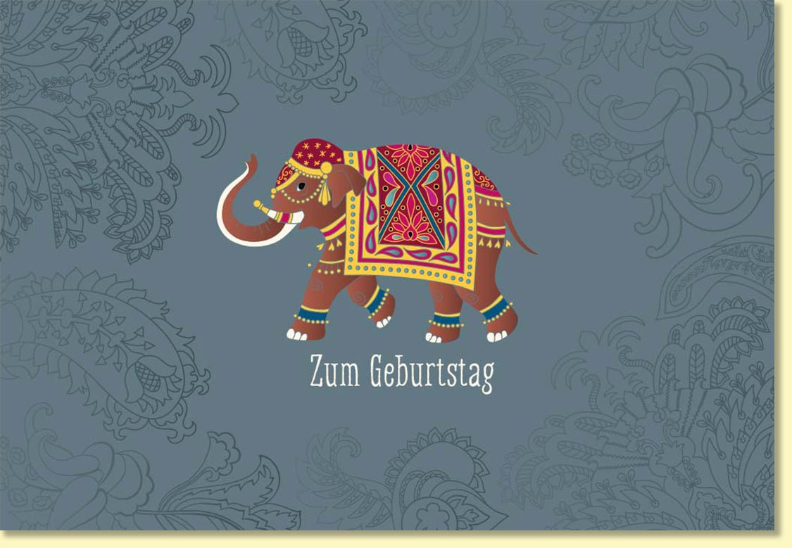 Geburtstagskarte Elefant indisch bunt mit Mandala Muster Glückwunschkarte Geburtstag stilvoll exotisch Doppelkarte für besondere Wünsche