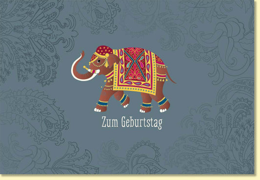 Geburtstagskarte Elefant indisch bunt mit Mandala Muster Glückwunschkarte Geburtstag stilvoll exotisch Doppelkarte für besondere Wünsche