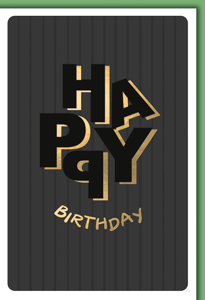 Geschäftliche Geburtstagskarte – Goldene 3D-Schrift auf schwarzem Streifenmuster