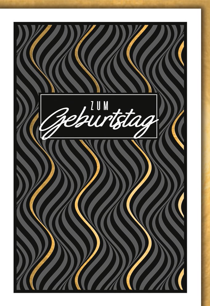 Geburtstagskarte elegant schwarz gold mit modernem Muster und edler Prägung stilvolle Glückwunschkarte zum Geburtstag für besondere Anlässe