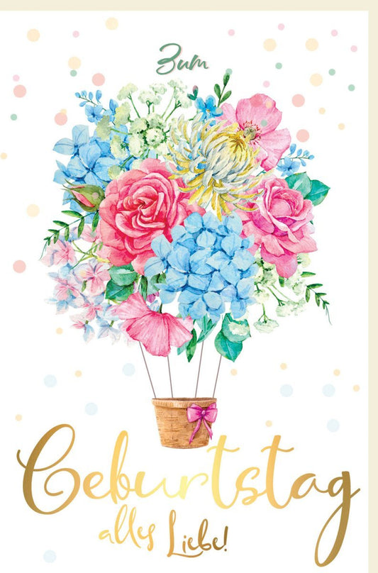 Geburtstagskarte: Elegante Aquarell - Blumen mit Goldfolie & Schleife für besondere Anlässe
