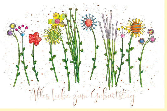 Geburtstagskarte – Elegante Glückwunschkarte mit Roségoldfolie & Blumenmotiv, Rosa & Grün für Frauen