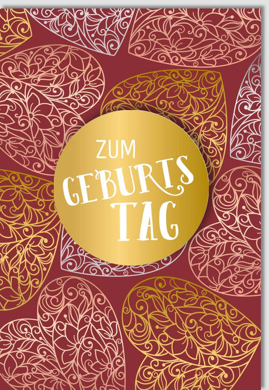 Geburtstagskarte - Elegantes Design mit Goldherzen, Rote Details, Hochwertige Karte für liebevolle Glückwünsche