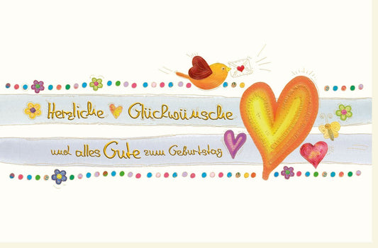 Geburtstagskarte - Farbenfrohe Glückwunschkarte mit Vogel - und Blumenmotiven, Herz & Natur Design für liebevolle Gratulationen