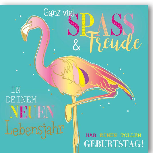 Geburtstagskarte: Flamingo - Design, Moderne Glückwünsche für Feier & Jubiläum, Fröhliches Motiv