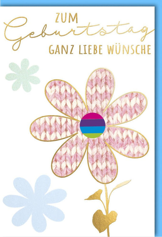 Geburtstagskarte - Florales Design in Hellblau & Gold, Liebevolle Wünsche für Erwachsene, Kinder & Frauen, Fröhlich und Bunt zum Feiern