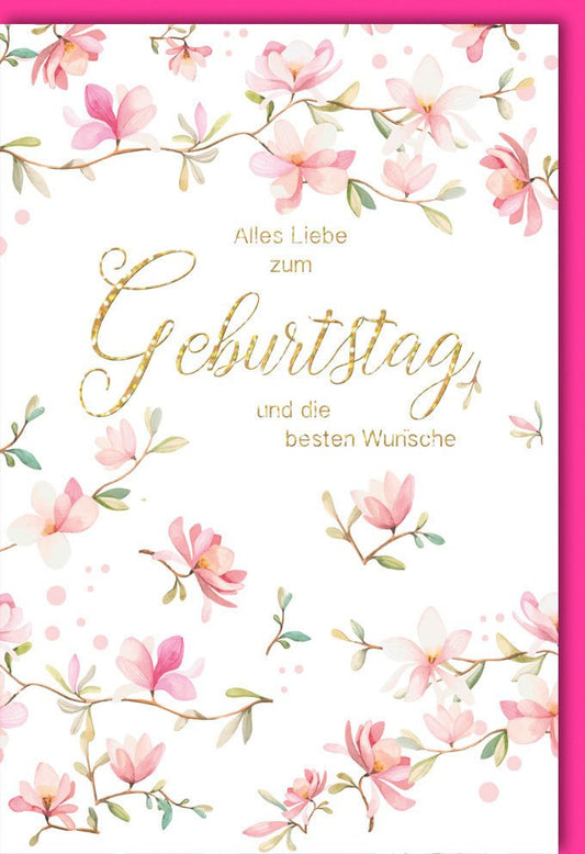 Geburtstagskarte - Florales Design in Rosa mit Schriftzug für stilvolle Gratulationen