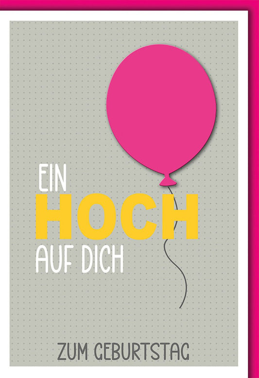 Geburtstagskarte Frauen – Pinker Ballon mit modernem Schriftzug und grauem Hintergrund