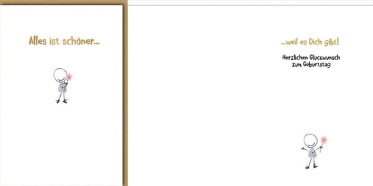 Geburtstagskarte Freundschaft – Strichmännchen mit Blume und humorvollem Spruch