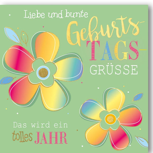 Geburtstagskarte - Fröhliche Blumen & Herzlichste Wünsche, Happy Birthday Gruß für Feierlichkeiten