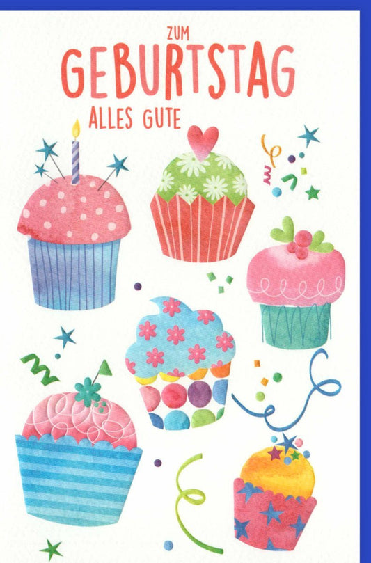 Geburtstagskarte - Fröhliche Cupcake - Karte mit Kerze, Perfekt für Geburtstagswünsche und Happy Birthday Grüße