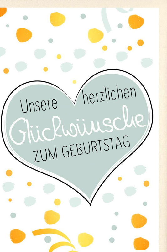 Geburtstagskarte - Fröhliche Glückwünsche mit Konfetti & Herz, Moderne Schriftgestaltung