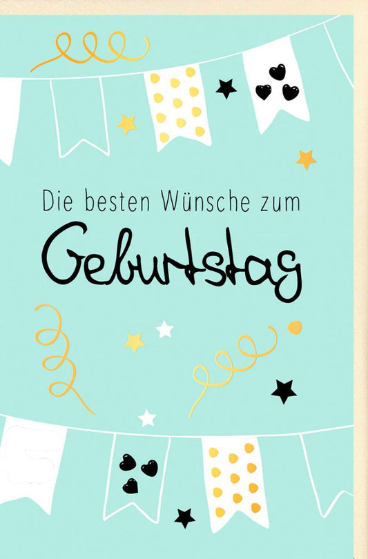 Geburtstagskarte – Fröhliches Konfetti - Design mit Wimpelkette & Sternen für besondere Anlässe