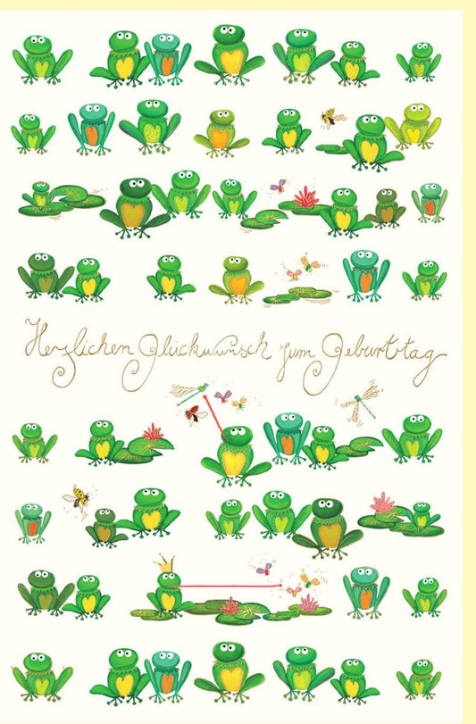 Geburtstagskarte Frösche: Naturkarton, Goldfolie & Blindprägung, Freude für Kinder & Erwachsene, Einzigartiges Geschenk
