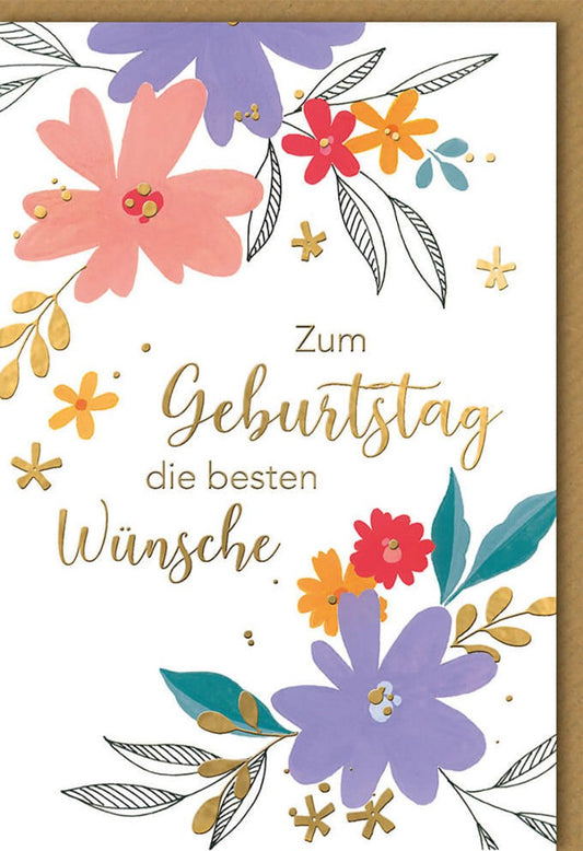 Geburtstagskarte für Damen - Stilvolles florales Design mit bunten und goldenen Akzenten in Rosa & Gold
