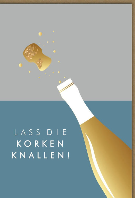 Geburtstagskarte für Erwachsene - Festliche Cheers - Karte mit Sektflasche in Gold & Blau, ideal zum Gratulieren und Feiern