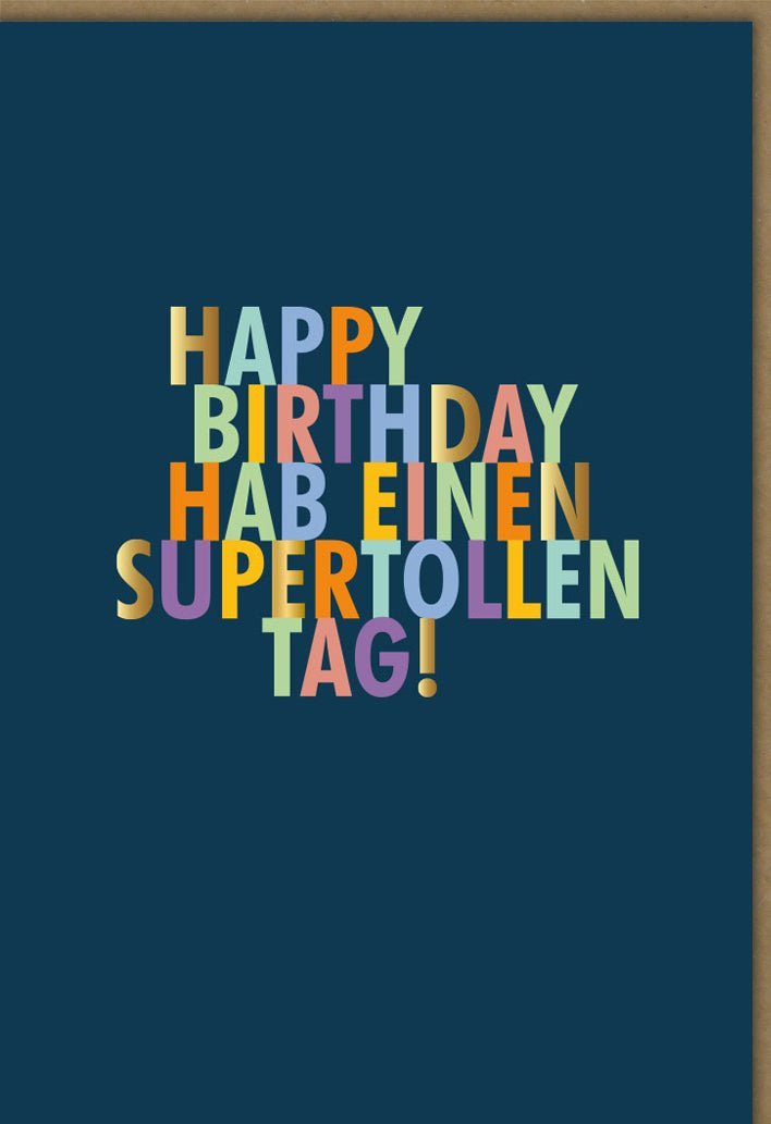 Geburtstagskarte für Erwachsene & Jugendliche: Farbenfrohe "Happy Birthday" Glückwunschkarte mit Überraschungseffekt im Dunkelblau Design