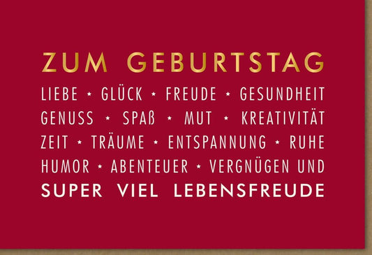 Geburtstagskarte für Erwachsene & Jugendliche - Rote Karte voller Humor, Glück & liebevolle Wünsche für eine unvergessliche Feier voller Lebensfreude