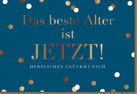 Geburtstagskarte für Erwachsene - Midoro "Bestes Alter" in Blau und Gold, Stilvolle Punkte, Zeitlos elegant, Hochwertige Glückwunschkarte