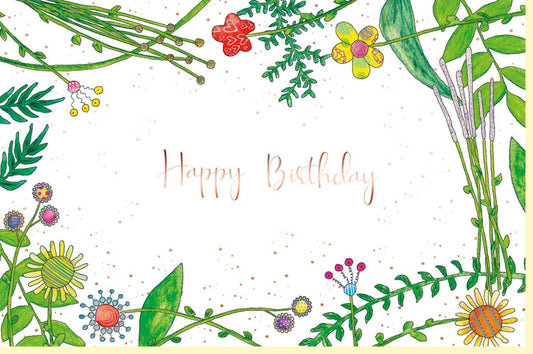 Geburtstagskarte für Frauen - Elegantes Naturdesign mit Blumen und Blättern, Hochwertiger Karton mit Roségold - Metallicfolie