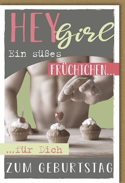 Geburtstagskarte für Frauen - Humorvolle Glückwünsche mit Cupcake & Früchte Design für Freundin, Schwester, Mutter oder Tochter