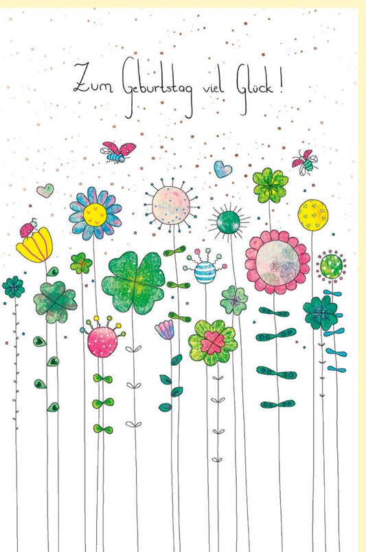 Geburtstagskarte für Frauen & Mädchen – Florales Design, Naturkarton, Roségold - Folie, Rosa & Grün