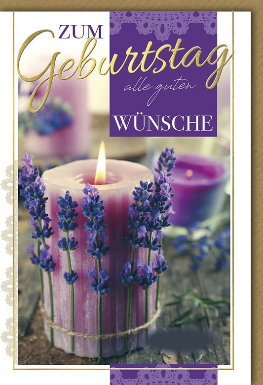 Geburtstagskarte für Frauen: Romantische Lavendelblüten und goldene Schrift für besondere Wünsche