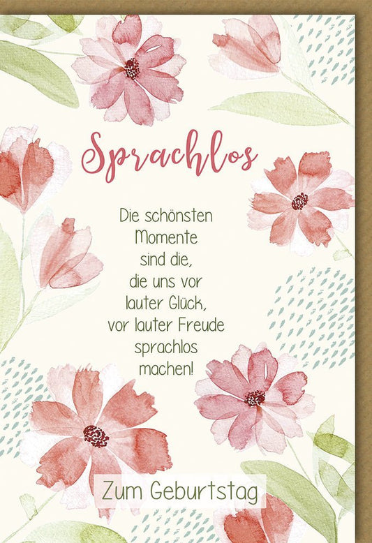 Geburtstagskarte für Frauen: Stilvolles Blumendesign in Rosa & Grün, Pastellfarben, Elegante Handschrift – Ein Fest der Freude und des Glücks