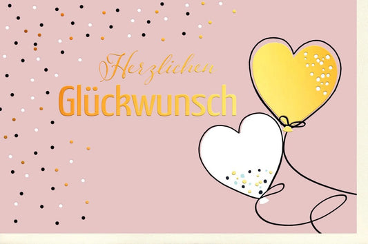 Geburtstagskarte für Frauen - Stilvolles Herz & Ballons Design in Rosa Gold mit Konfetti, Festlich & Elegant