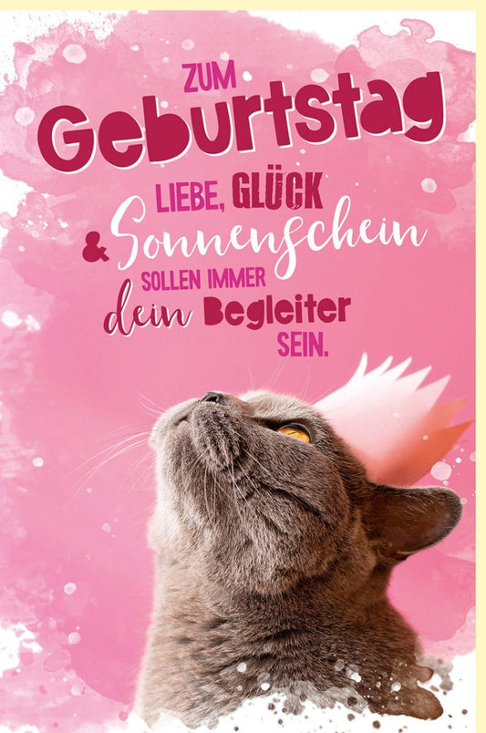 Geburtstagskarte für Katzenliebhaber – Rosa & Pink mit liebevollem Spruch, Herzlichkeit und Sonnenschein für tierliebe Freunde