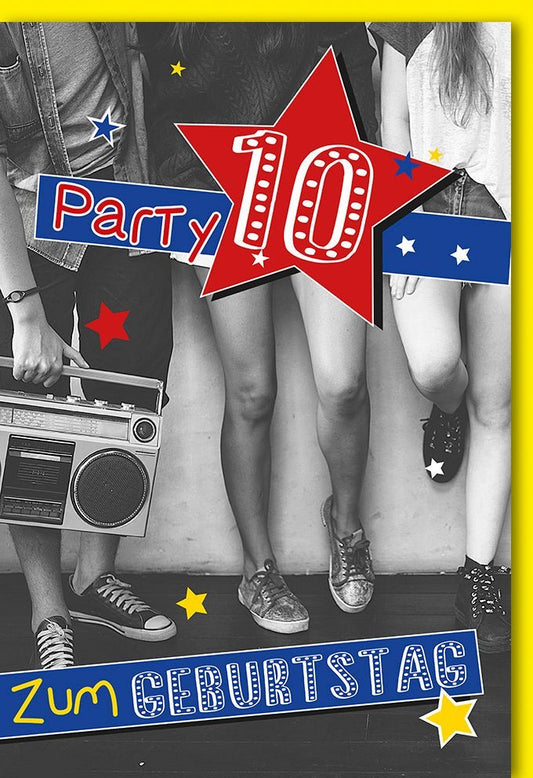 Geburtstagskarte für Kinder - Bunte Stern - Deko zum 10. Jubiläum & Glückwünsche für Teenager - Party