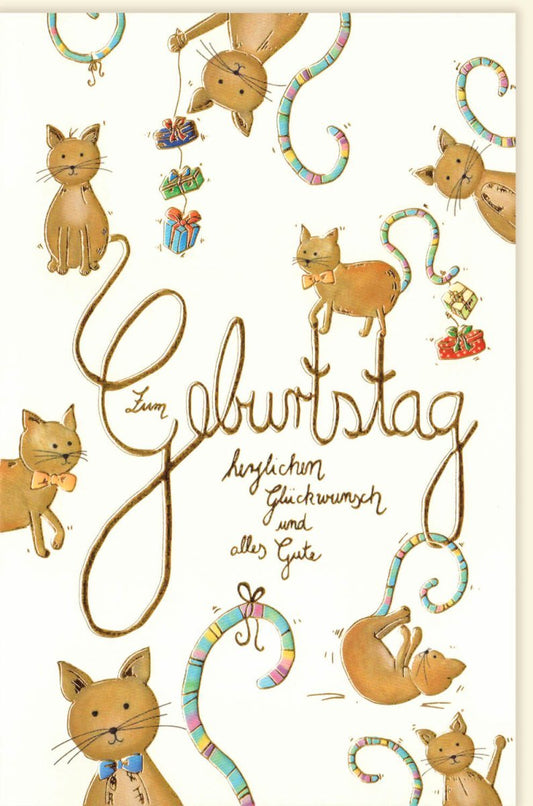 Geburtstagskarte für Kinder - Fröhliche Katzenillustration, Bunte Glückwünsche für Partyspaß & Geschenke