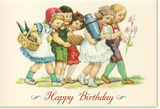 Geburtstagskarte für Mädchen - Vintage Happy Birthday mit Nostalgischem Design, Retro Geburtstagsgruß mit Charmanter Illustration