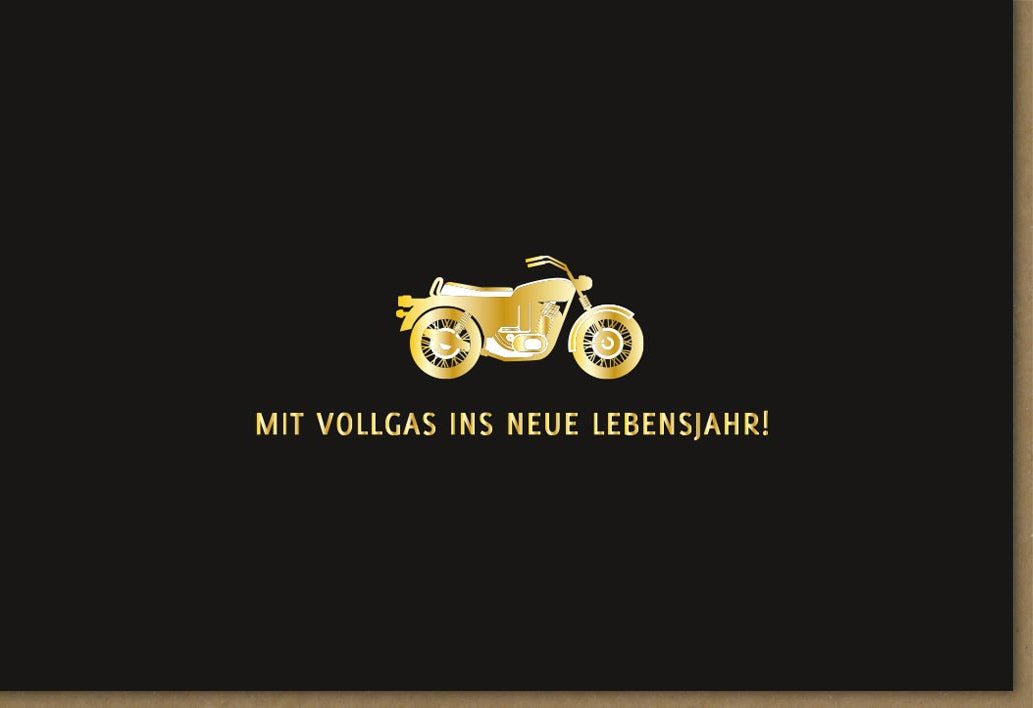 Geburtstagskarte für Männer - Abenteuerlustiges Motorrad - Design in Schwarz und Gold | Stilvolle Biker - Grüße für Hobbyfahrer