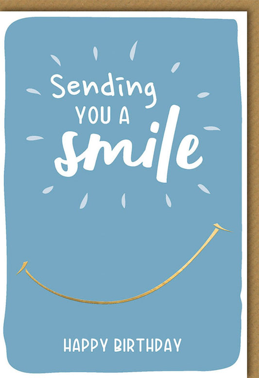 Geburtstagskarte für Männer - Elegante Glückwunschkarte in Blau und Weiß mit "Happy Birthday" Schriftzug und Lächeln Motiv