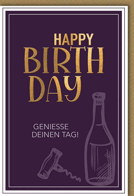 Geburtstagskarte für Männer: Eleganter Goldschriftzug mit Sektflasche und Champagner - Motiv