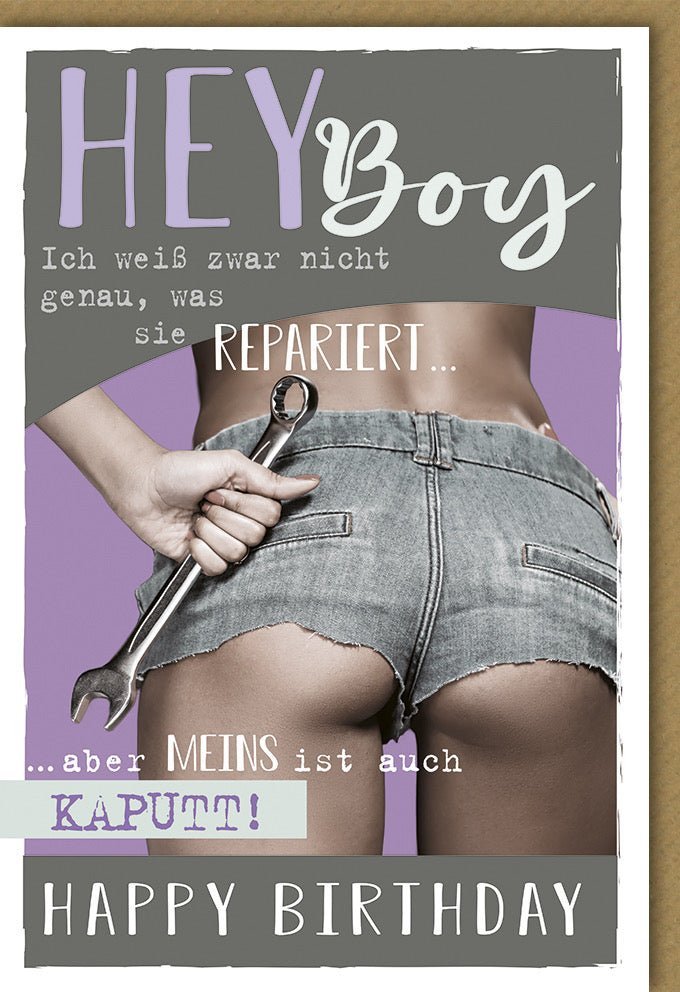 Geburtstagskarte für Männer - Humorvoll mit Schraubenschlüssel und Werkzeug - Design, Frecher Jeans - Look