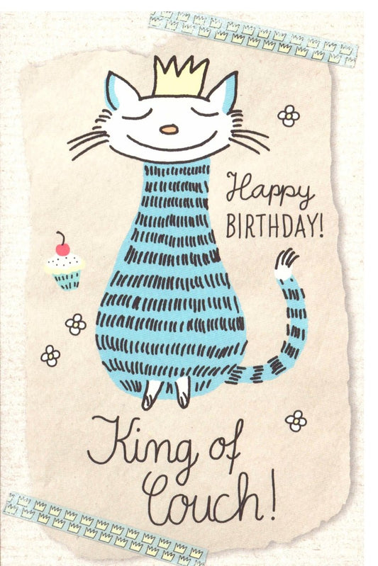 Geburtstagskarte für Männer - Humorvolle Katzen - König Couchpotato Illustration, Witzige Grüße