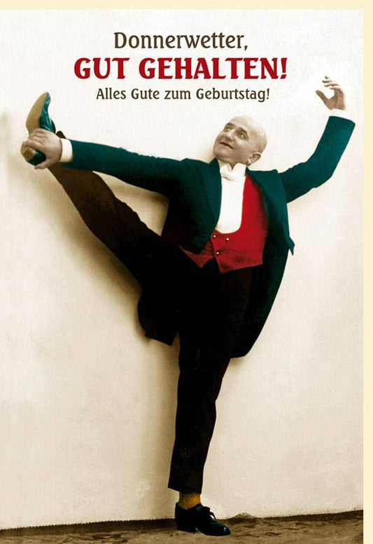 Geburtstagskarte für Männer - Retro Vintage Humor "Donnerwetter Gut Gehalten" - Stilvolle Glückwünsche in Beige & Rot mit Witzigen Sprüchen