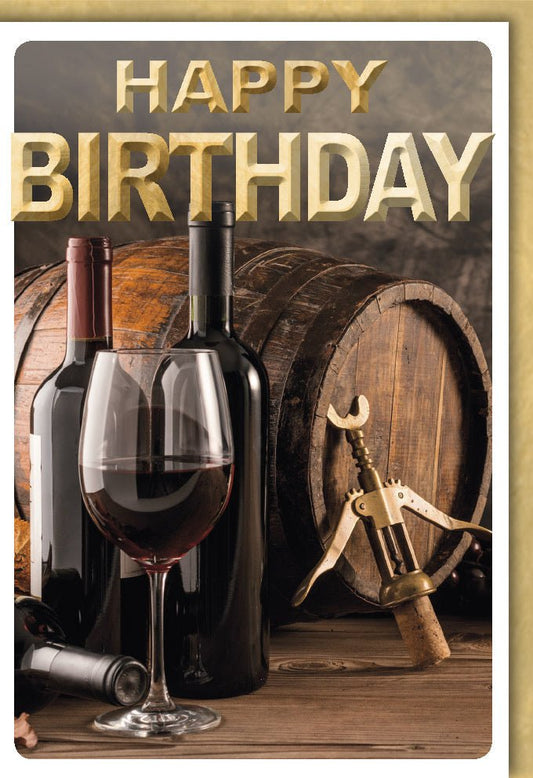 Geburtstagskarte für Männer - Rustikales Weinfass & Korkenzieher Design, Elegante Vintage Karte für stilvolle Geburtstagswünsche