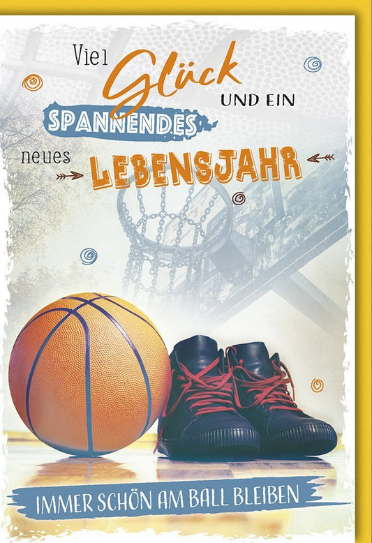 Geburtstagskarte für Männer - Sportliches Basketball - Design mit Ball & Schuhen, Perfekte Glückwünsche zum neuen Lebensjahr