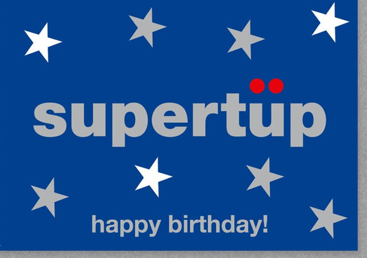 Geburtstagskarte für Männer - Stilvolle Glückwunschkarte in Blau mit Sternen und moderner Typografie "Super Happy Birthday"