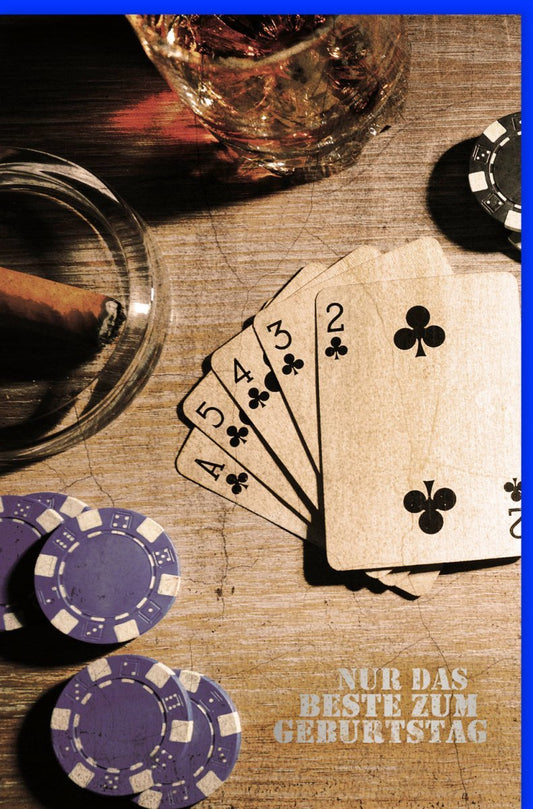 Geburtstagskarte für Männer - Stilvolles Casino - Design mit Whisky und Pokerchips im Vintage - Look